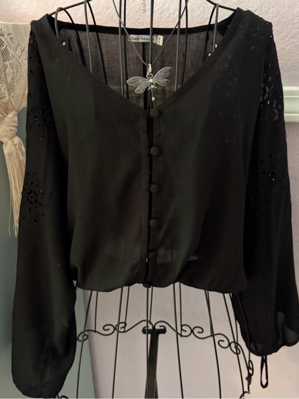Tiare Hawaii Black Button-Front Sheer Blouse